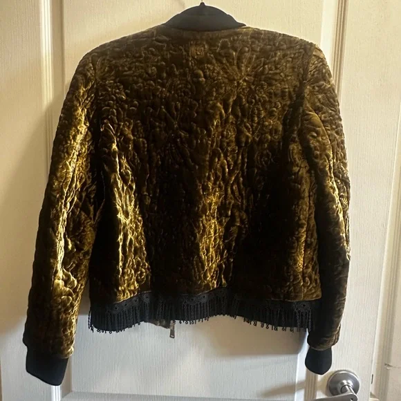 Elie Tahari Olive Velvet Bomber Jacket - Picture 2 of 4